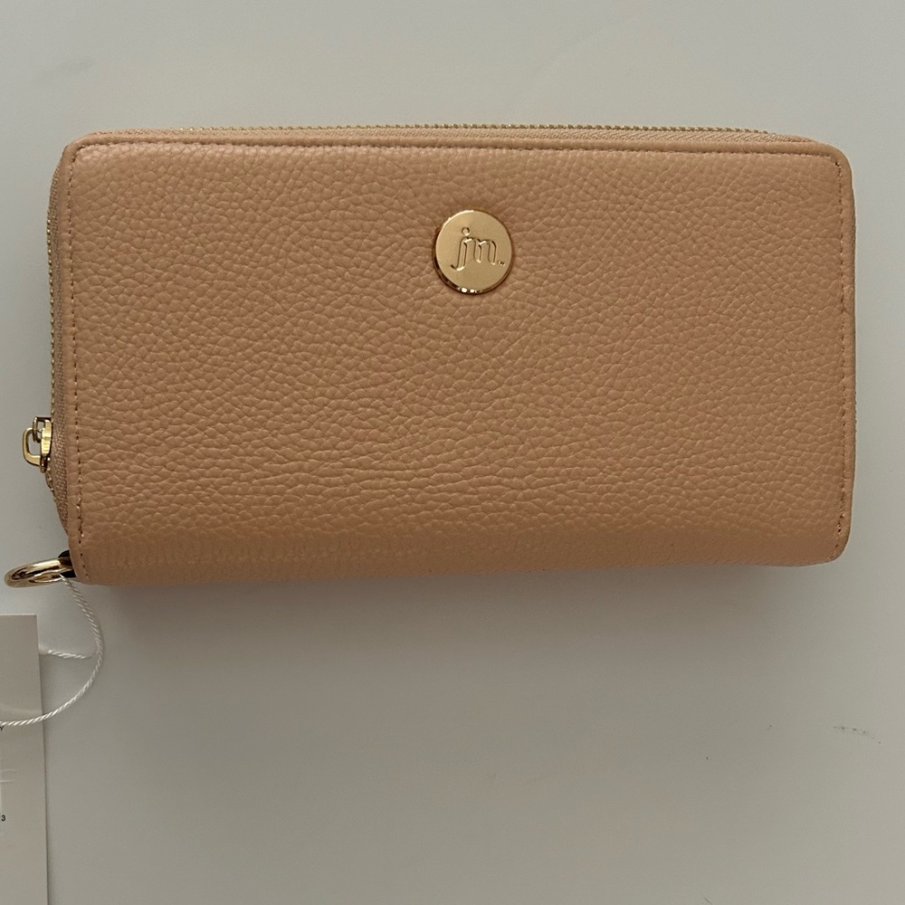 Jessica Moore Double Zip Continental Wallet detachable Strap Peach